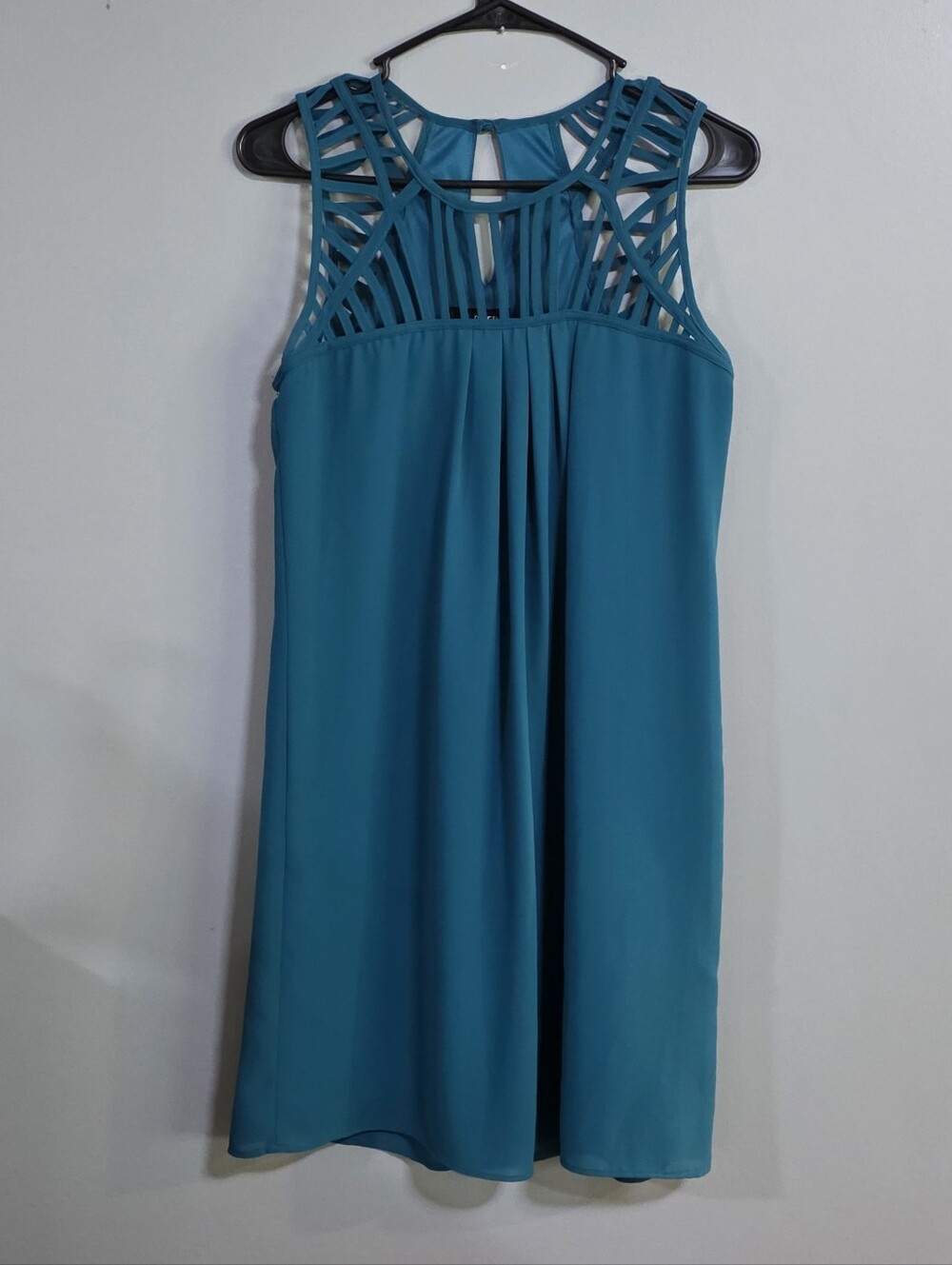 Teal Sleeveless Cutout Yoke Dress